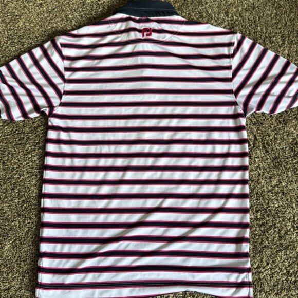 Footjoy Polo Shirt Mens Medium White Blue Performance Golf Wicking Spandex - Picture 6 of 10